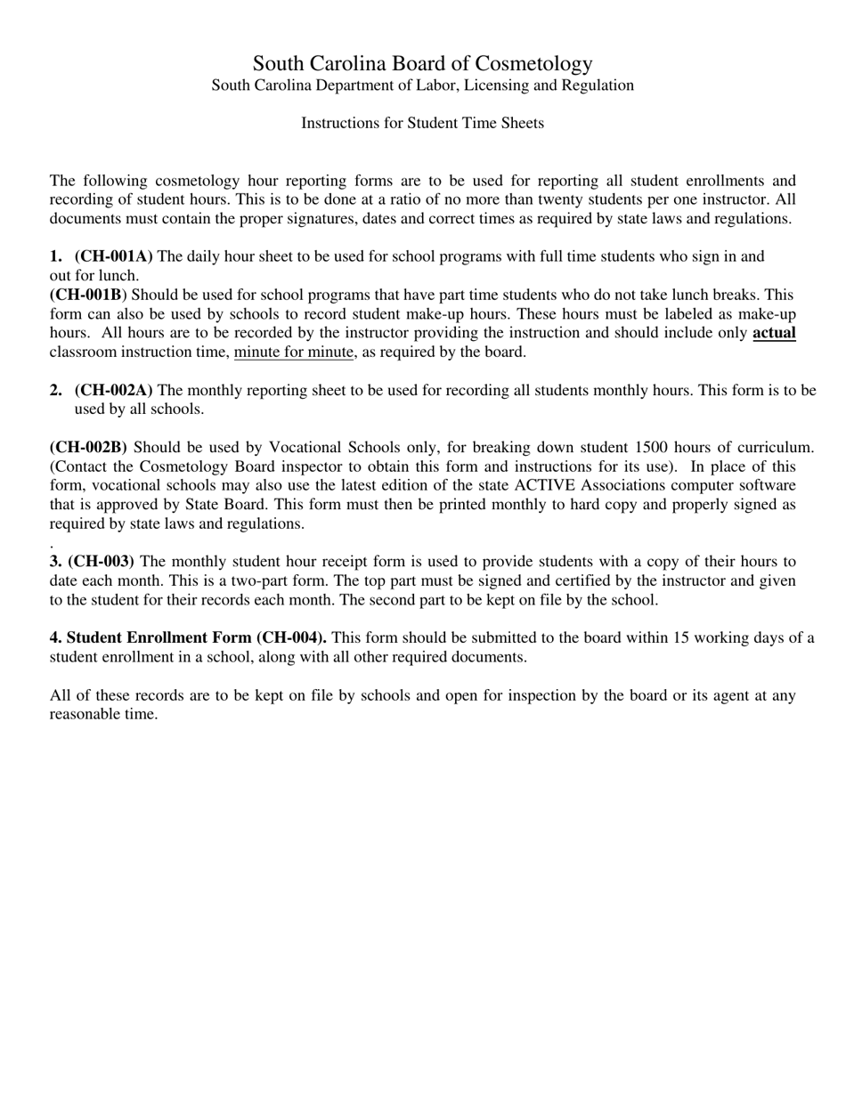 Instructions for Student Time Sheets - South Carolina, Page 1