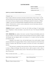 Document preview: License Bond Form (South Carolina Board of Cosmetology) - South Carolina