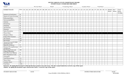 Document preview: Form CH-002B Student Daily Course Record Sheet - South Carolina