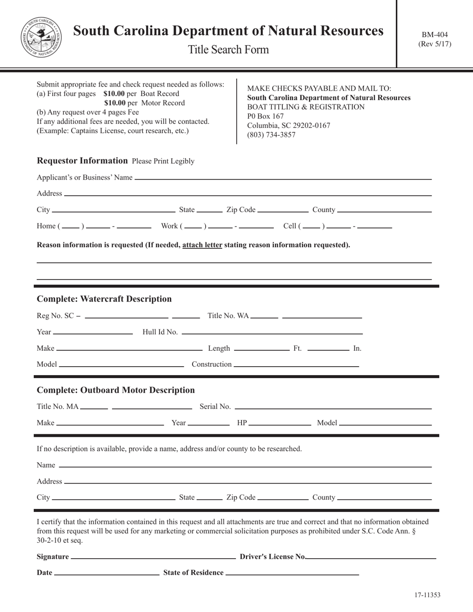 Form BM-404 Title Search Form - South Carolina, Page 1