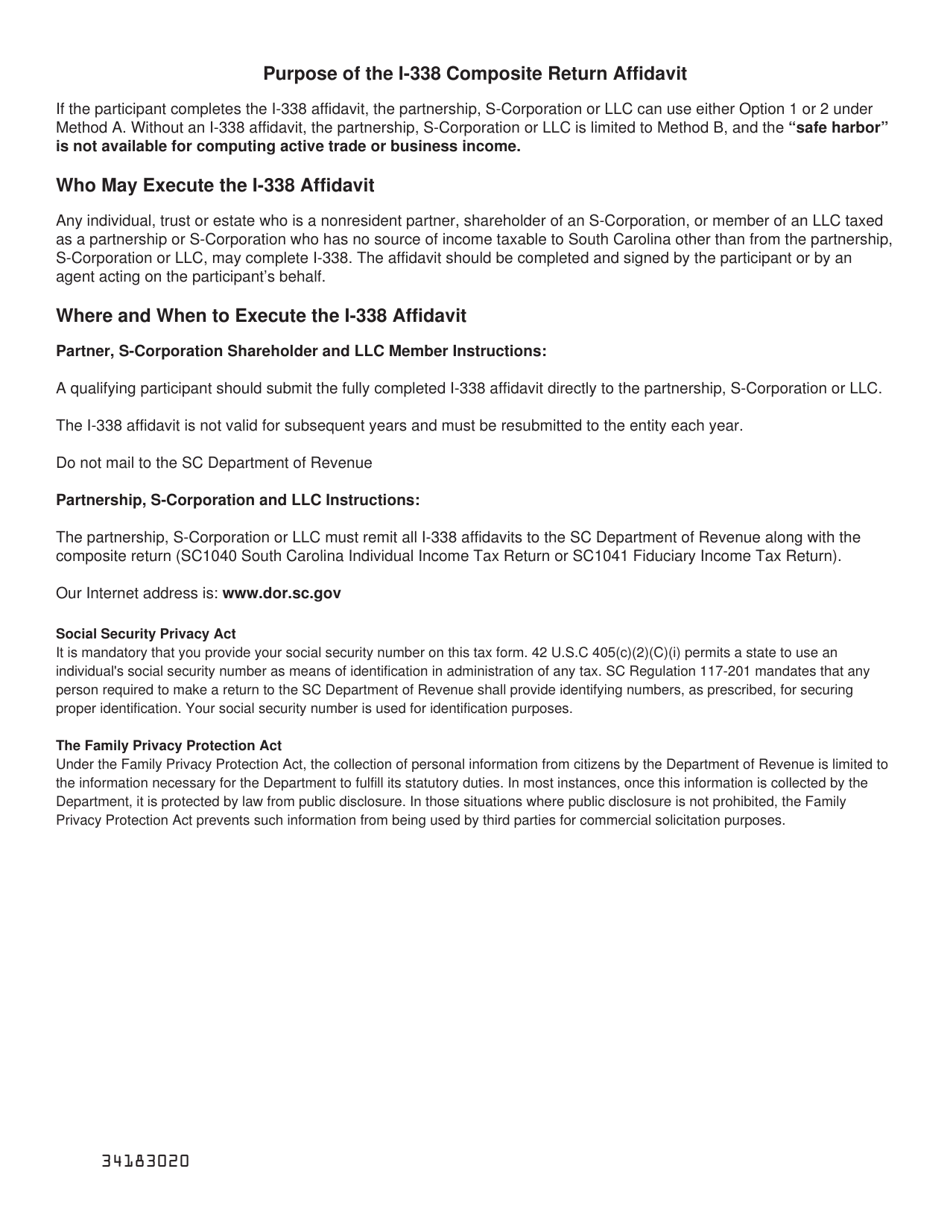 Form I-338 Composite Return Affidavit - South Carolina, Page 3