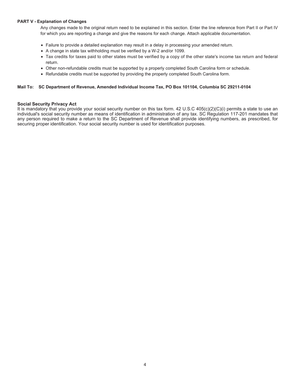 Form SC1040X Amended Individual Income Tax - South Carolina, Page 6