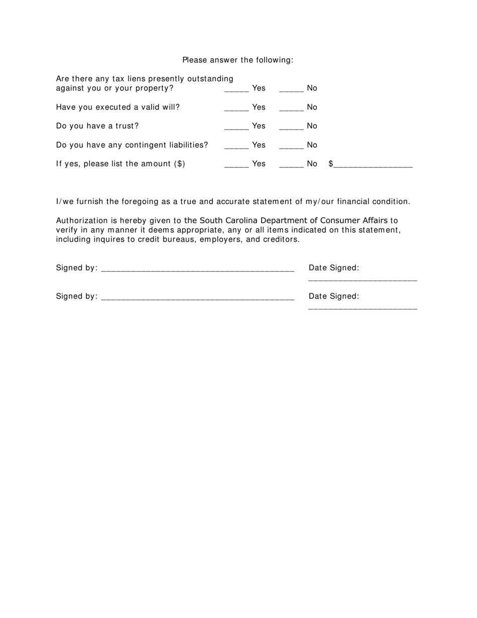Financial Statement Form - South Carolina, Page 4