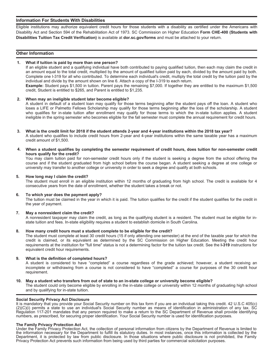 Form I-319 Tuition Tax Credit - South Carolina, Page 4