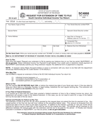 Form SC4868 Request for Extension of Time to File - South Carolina