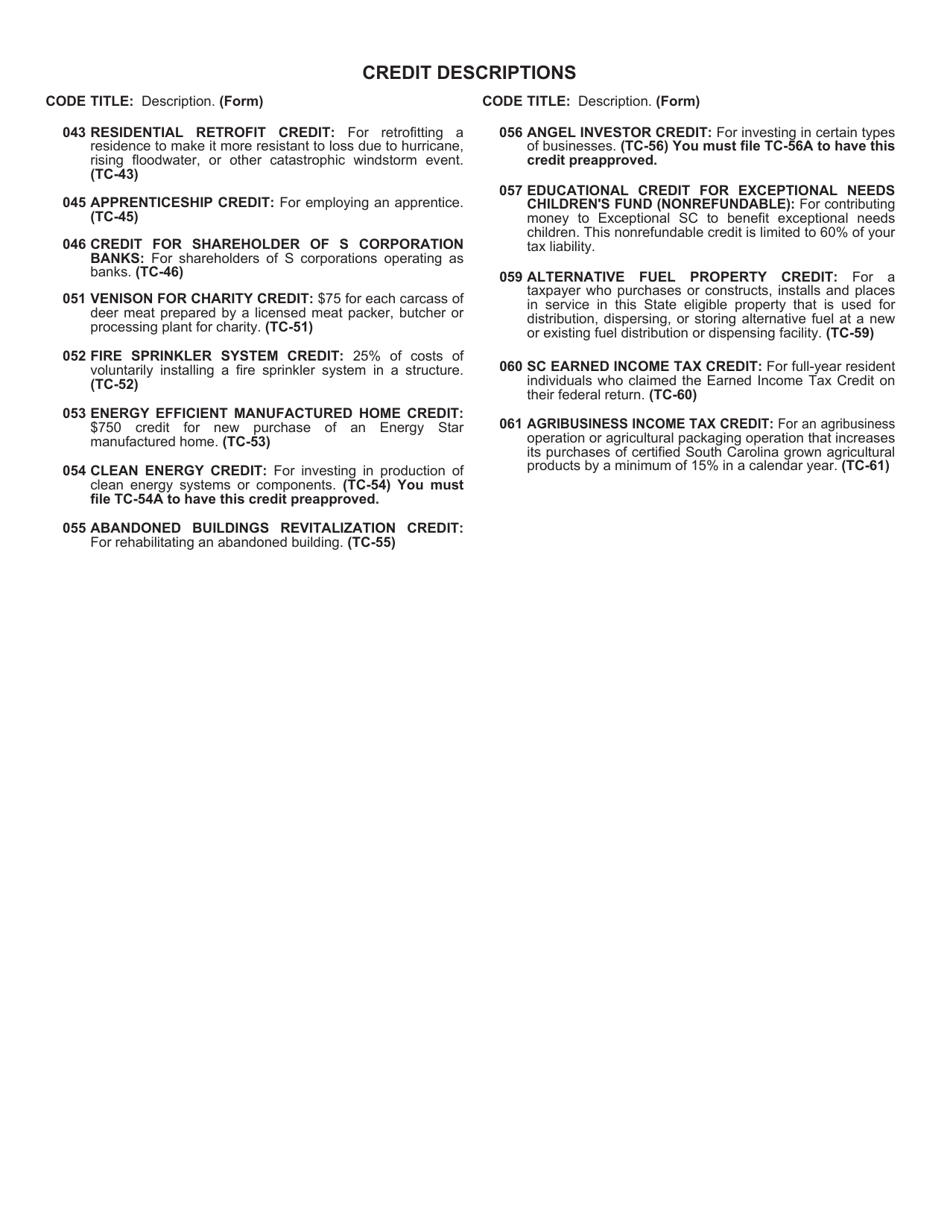 Form SC1040TC Tax Credits - South Carolina, Page 5