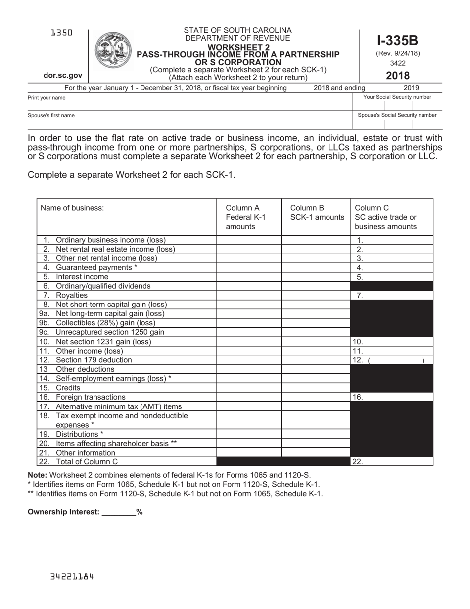 Form I335 Active Trade or Business Income Reduced Rate Computation - South Carolina, Page 3