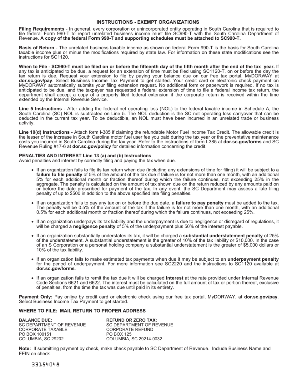 Form SC990-T Exempt Organization Business Tax Return - South Carolina, Page 4