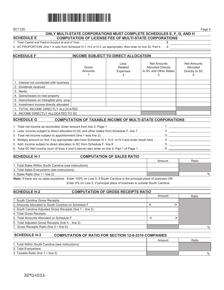 Form SC1120 c Corporation Income Tax Return - South Carolina, Page 4