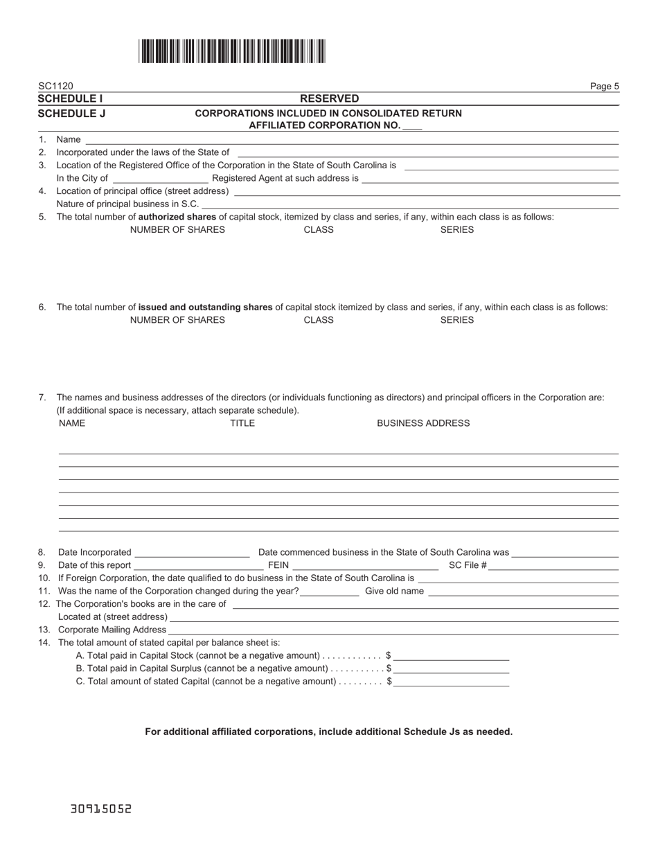 Form SC1120 c Corporation Income Tax Return - South Carolina, Page 5