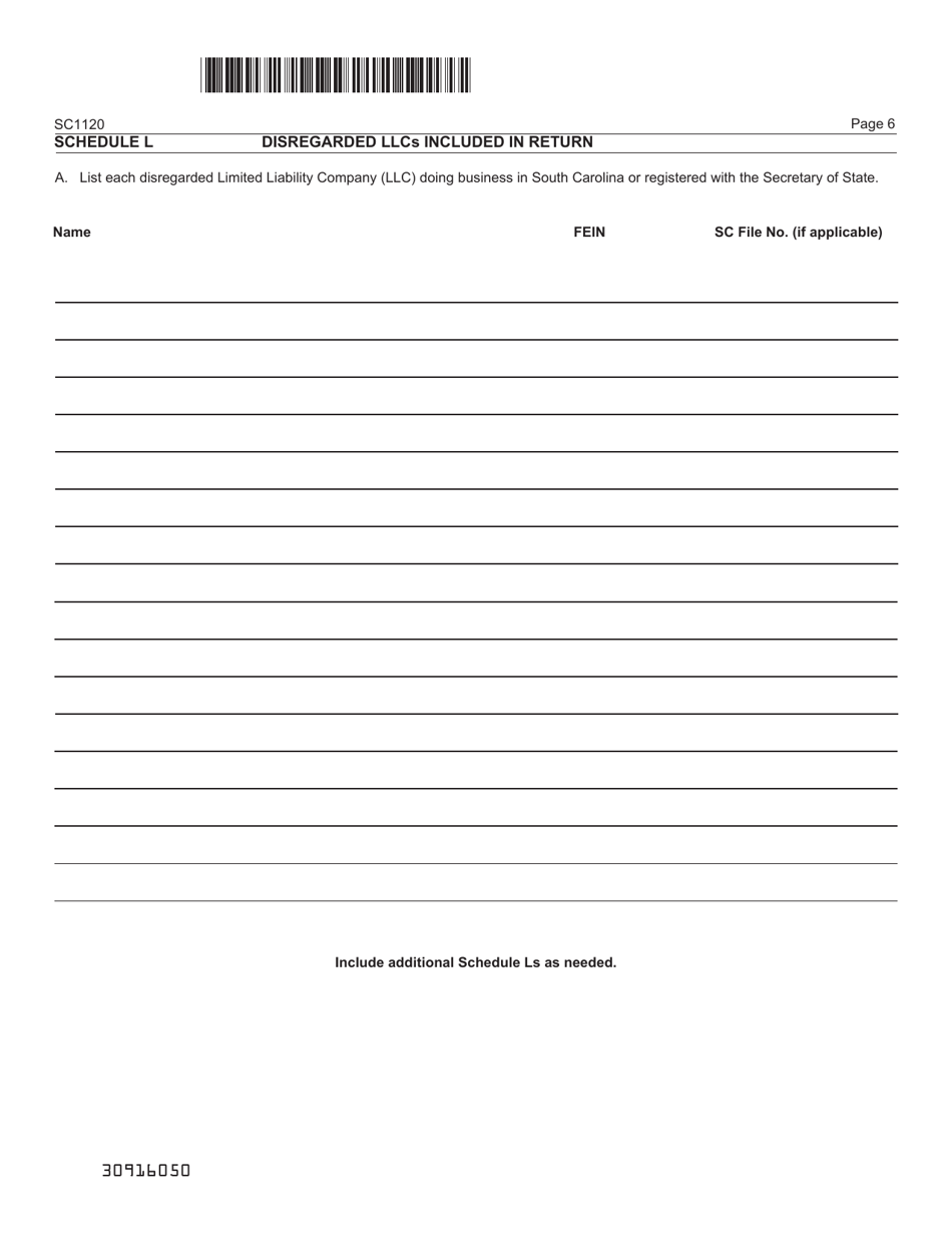 Form SC1120 c Corporation Income Tax Return - South Carolina, Page 6