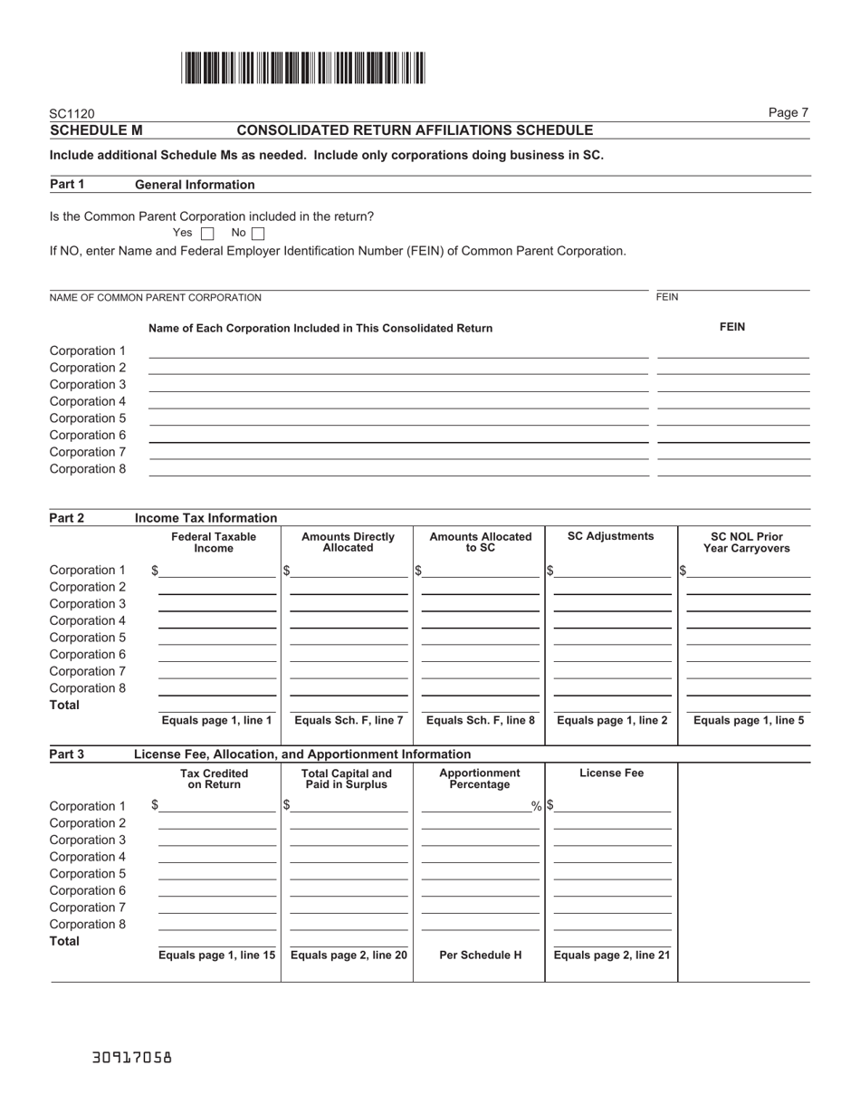 Form SC1120 c Corporation Income Tax Return - South Carolina, Page 7