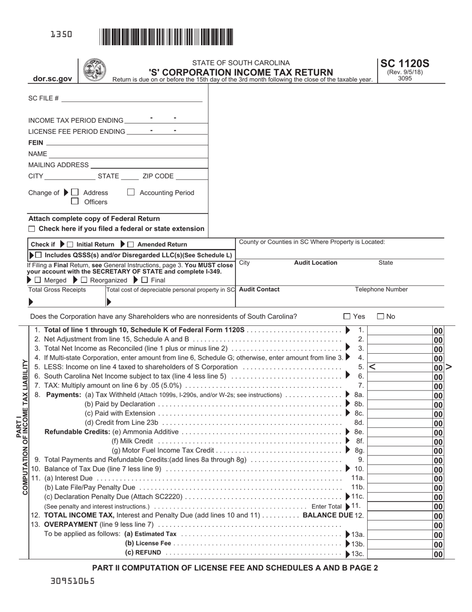 Form SC1120S s Corporation Income Tax Return - South Carolina, Page 1