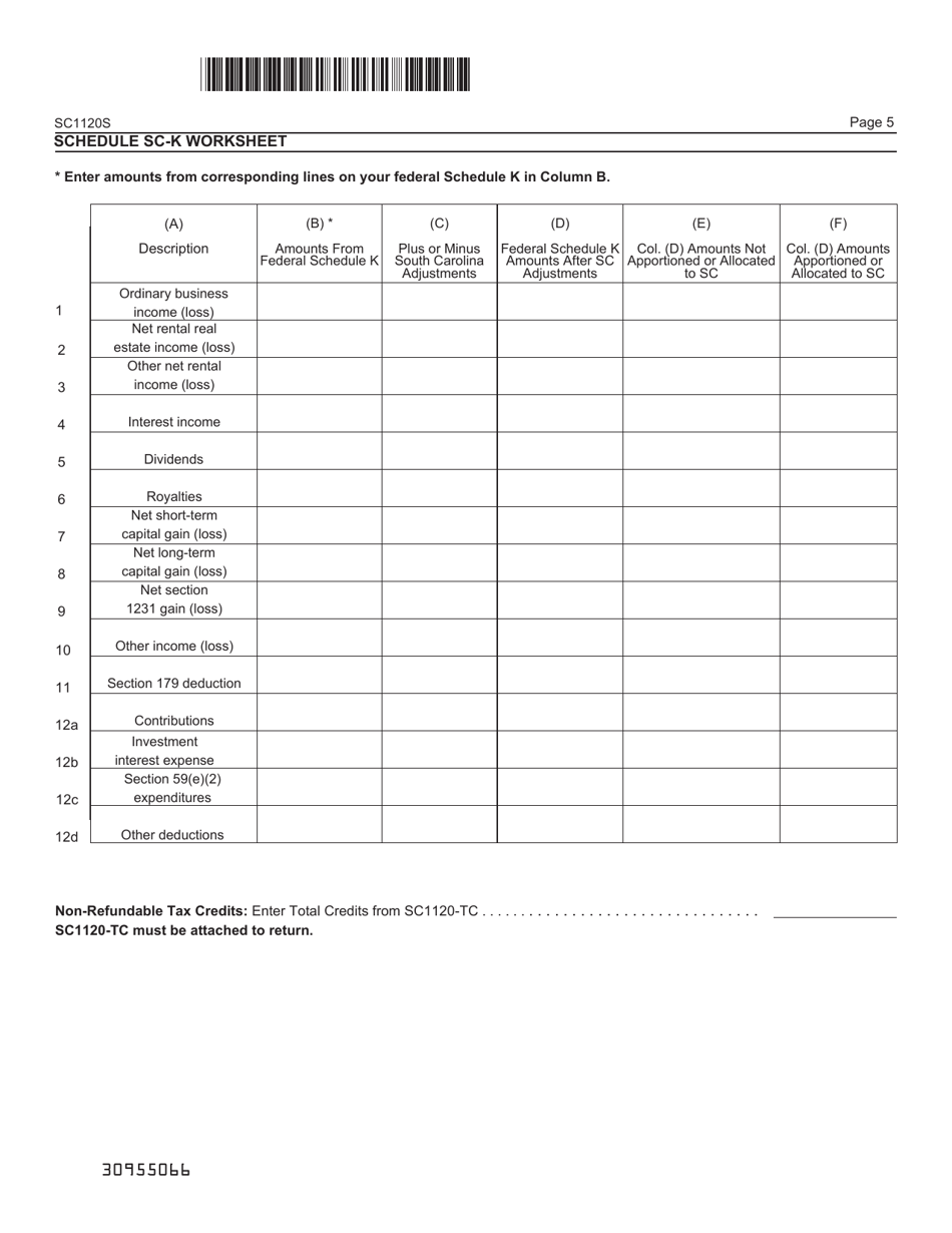 Form SC1120S s Corporation Income Tax Return - South Carolina, Page 5