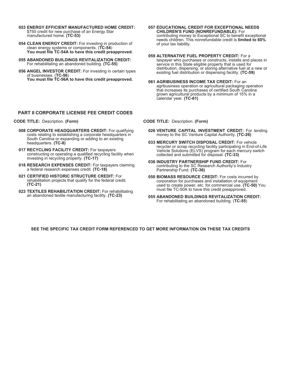 Form SC1120-TC Corporate Tax Credits - South Carolina, Page 4