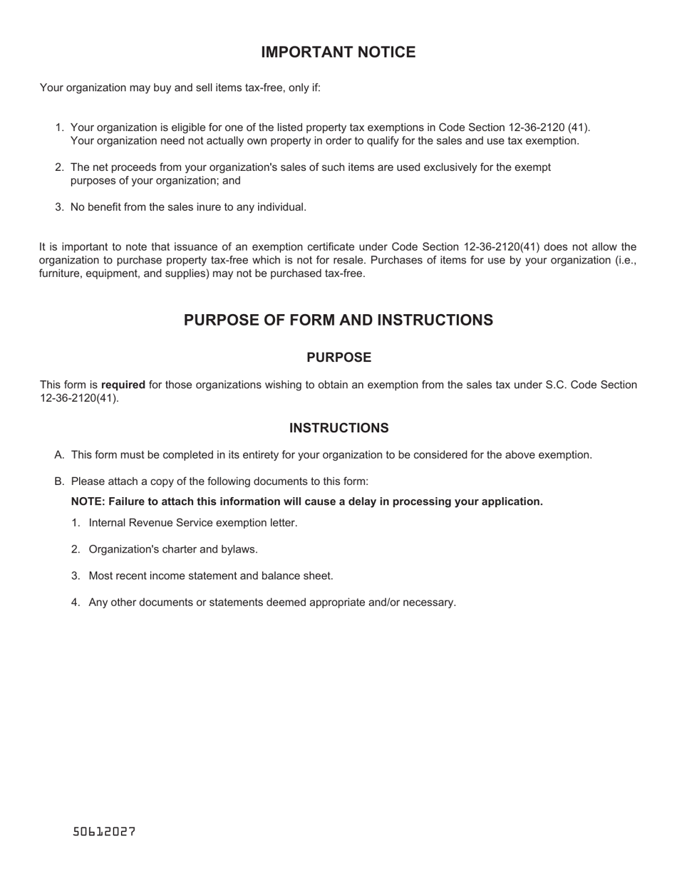 Form ST-387 Application for Sales Tax Exemption Under Code Section 12-36-2120(41), exempt Organizations - South Carolina, Page 2