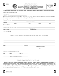 Document preview: Form ST-382 Affidavit to Limit to Three Hundred Dollars the Maximum Sales/Use of Musical Instruments and Office Equipment to Religious Organizations - South Carolina