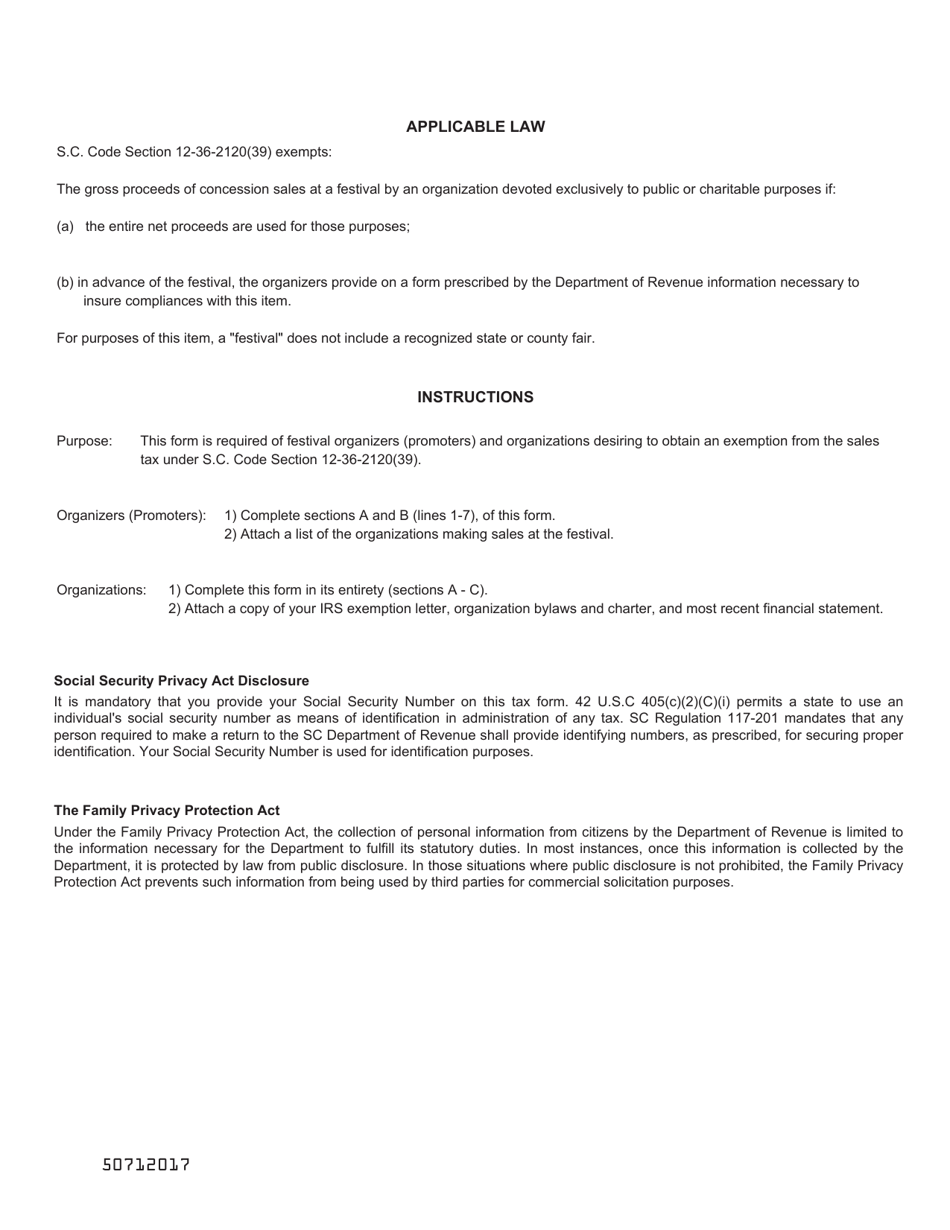 Form ST-393 Application for Festival Exemption - South Carolina, Page 2
