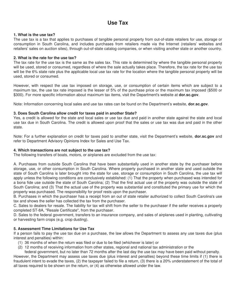 Form ST-236 Casual or Use Excise Tax Return - South Carolina, Page 6