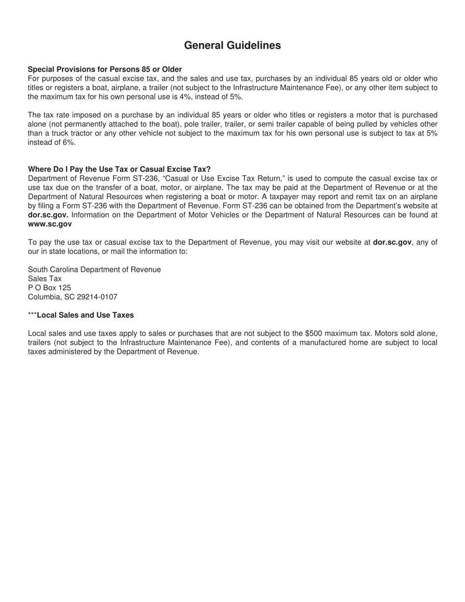 Form ST-236 Casual or Use Excise Tax Return - South Carolina, Page 7