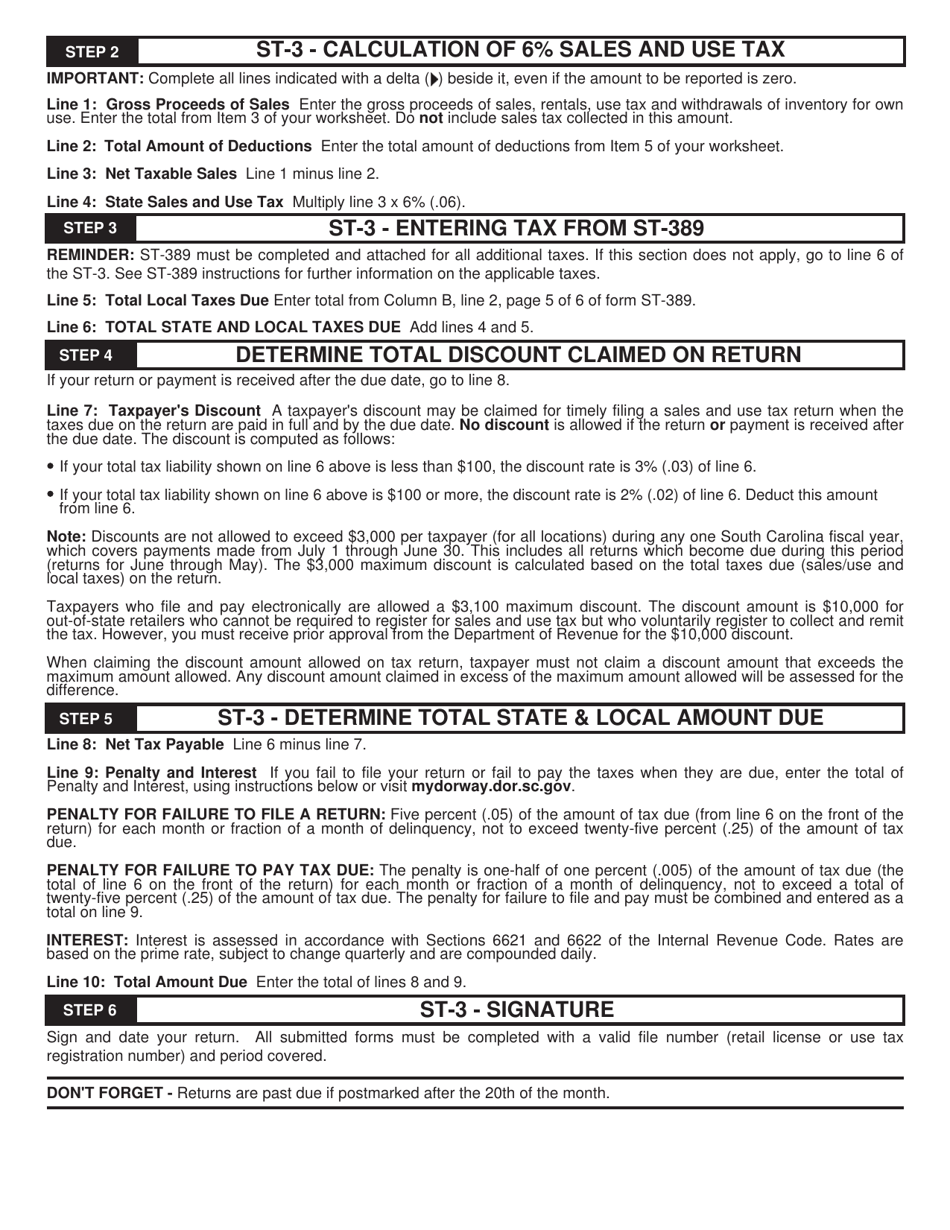 Instructions for Form ST-3 State Sales and Use Tax Return - South Carolina, Page 3