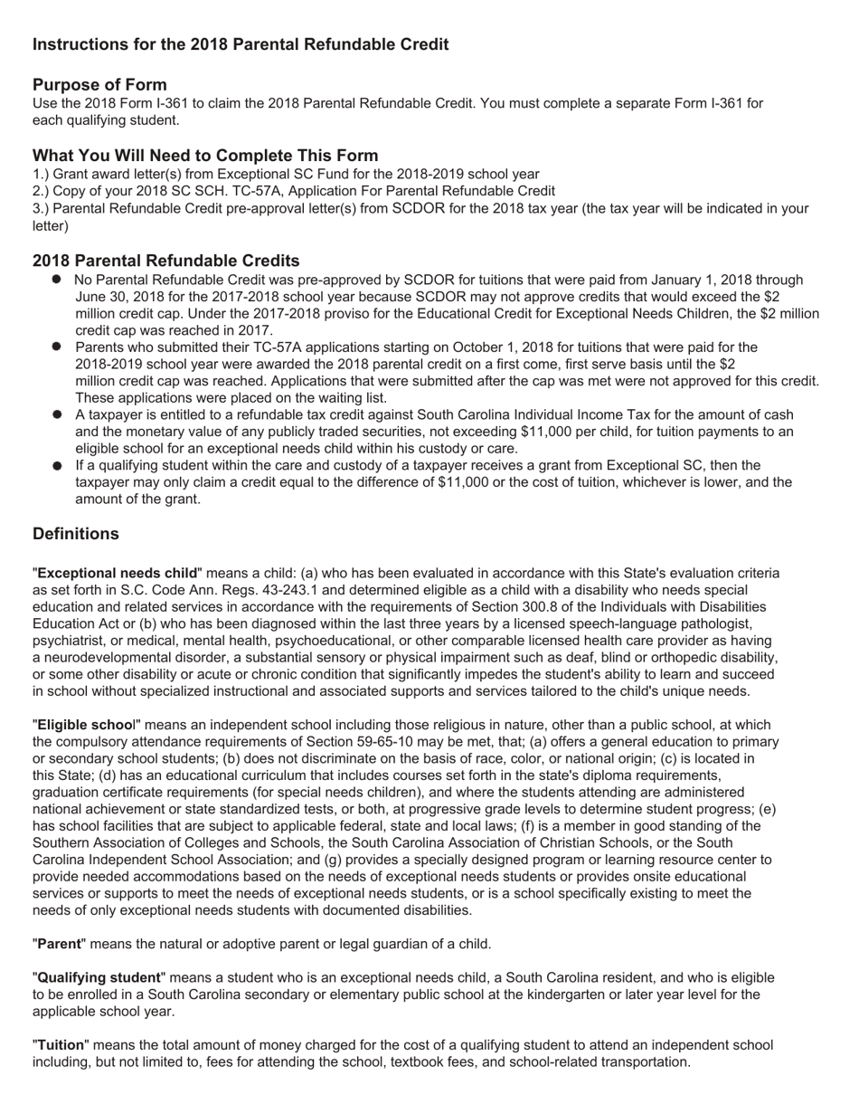 Form I-361 Parental Refundable Credit - South Carolina, Page 2