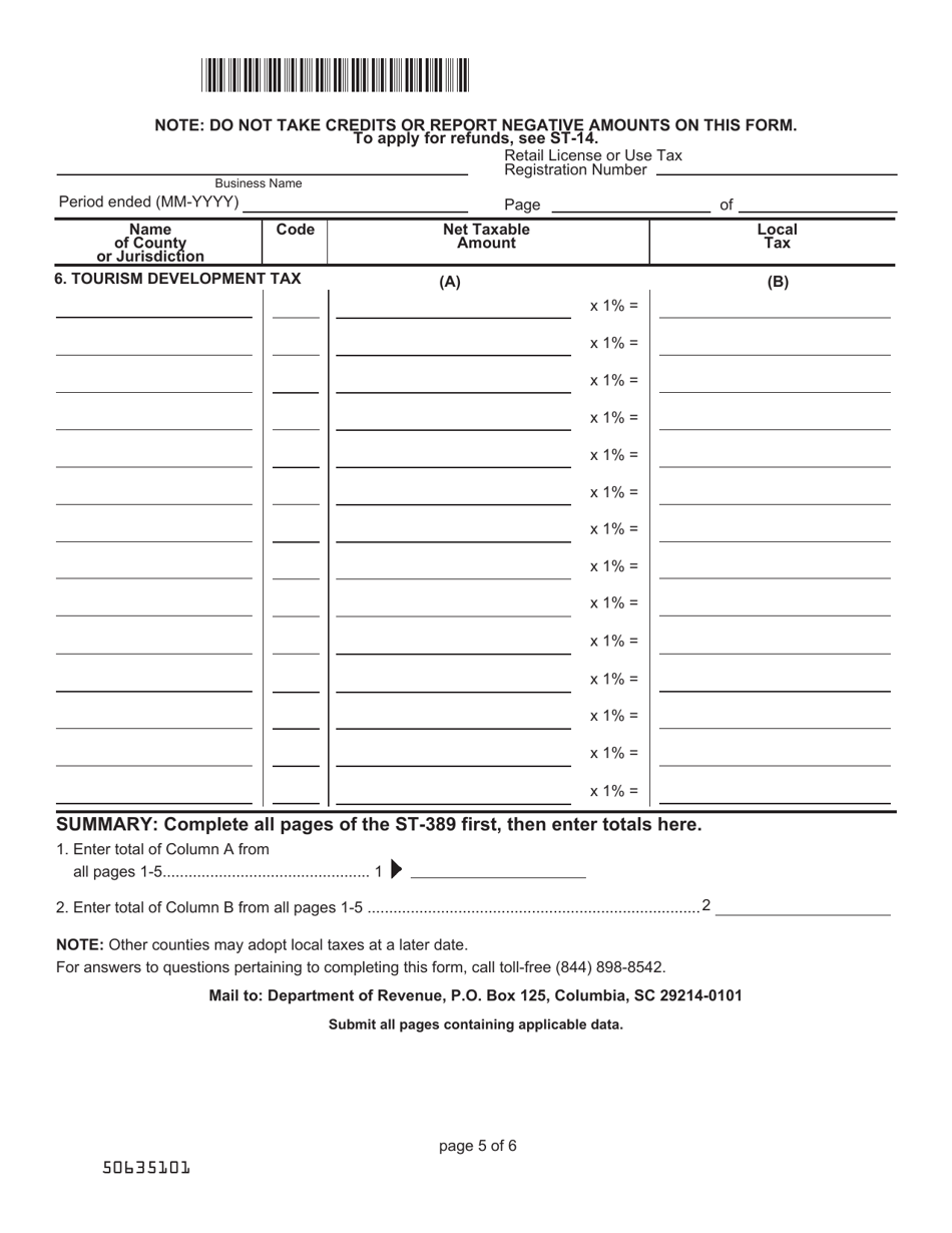Form ST-389 Schedule for Local Taxes - South Carolina, Page 5