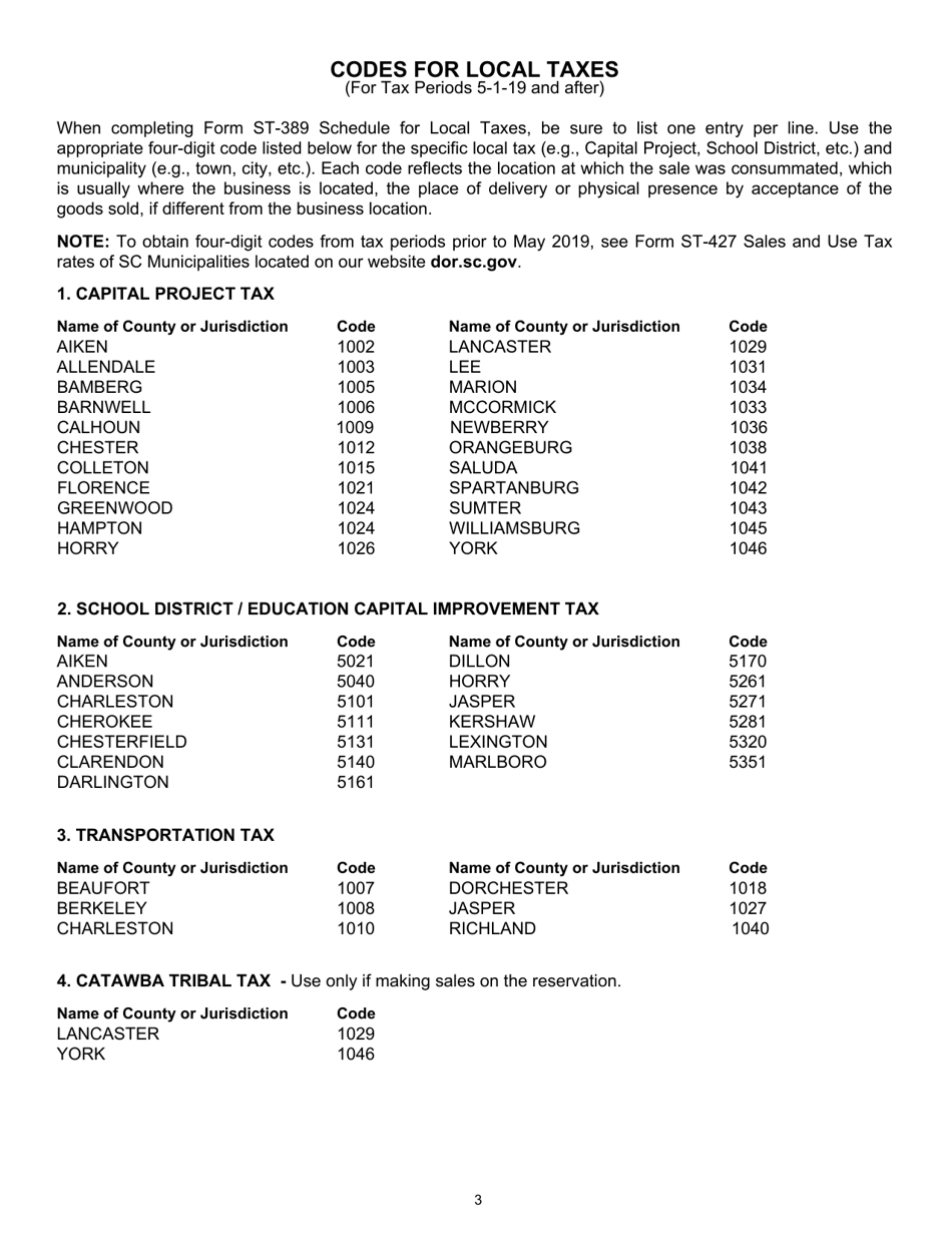 Instructions for Form ST-389 Schedule for Local Taxes - South Carolina, Page 3