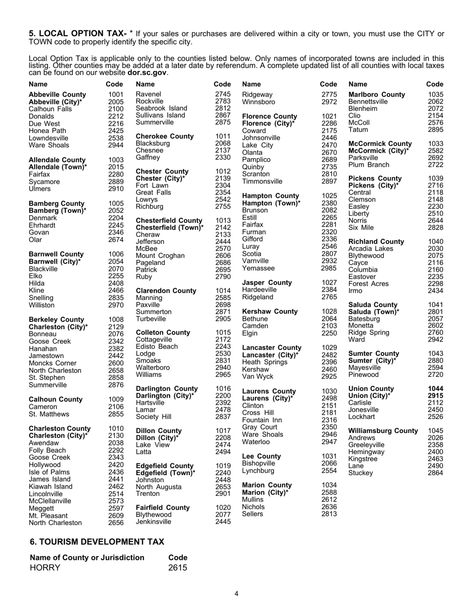 Instructions for Form ST-389 Schedule for Local Taxes - South Carolina, Page 4