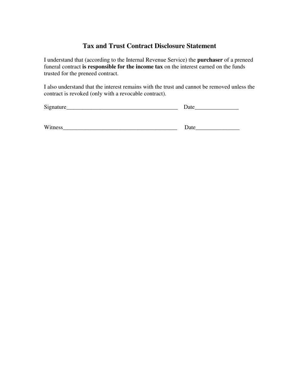 Tax and Trust Contract Disclosure Statement - South Carolina, Page 1
