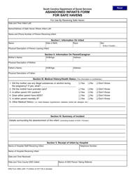 DSS Form 3082 &quot;Abandoned Infants Form for Safe Havens&quot; - South Carolina