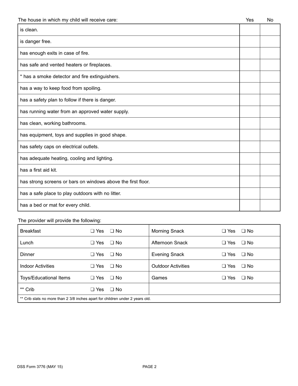 DSS Form 3776 Sc Voucher Program Family, Friend, and Neighbor Child Care Certification - South Carolina, Page 2