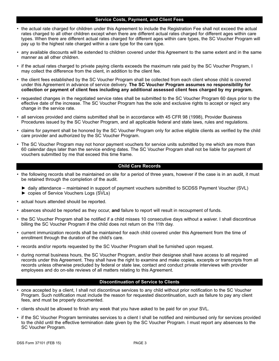 DSS Form 37101 Abc Child Care Program Level C Provider Enrollment and Agreement - South Carolina, Page 3