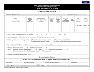 Document preview: DSS Form 3356 Afterschool Snack Program Site Information Form - South Carolina