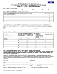 DSS Form 1645 Application for Free and Reduced-Price Meals in Adult Care Food Programs - South Carolina