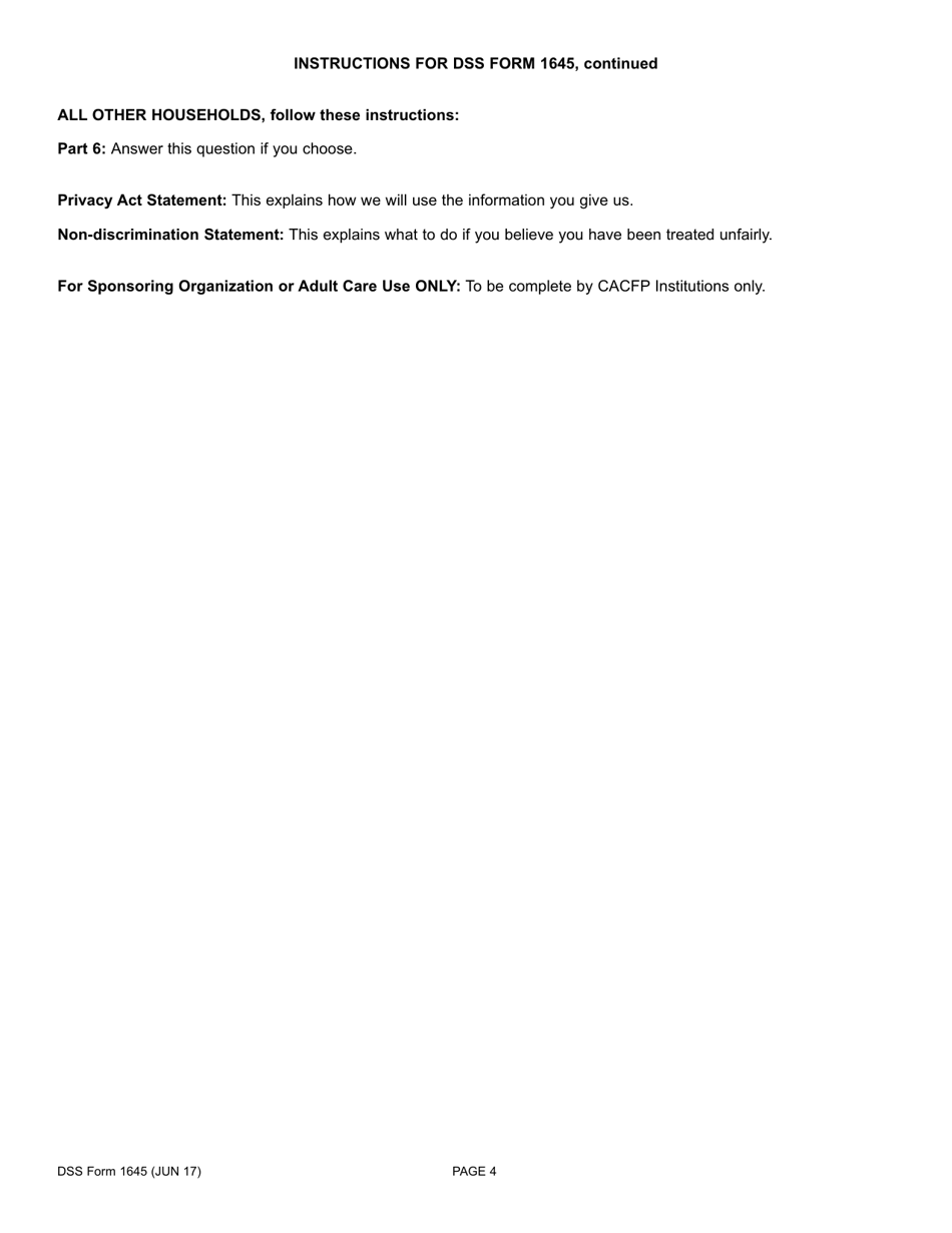 DSS Form 1645 Application for Free and Reduced-Price Meals in Adult Care Food Programs - South Carolina, Page 4