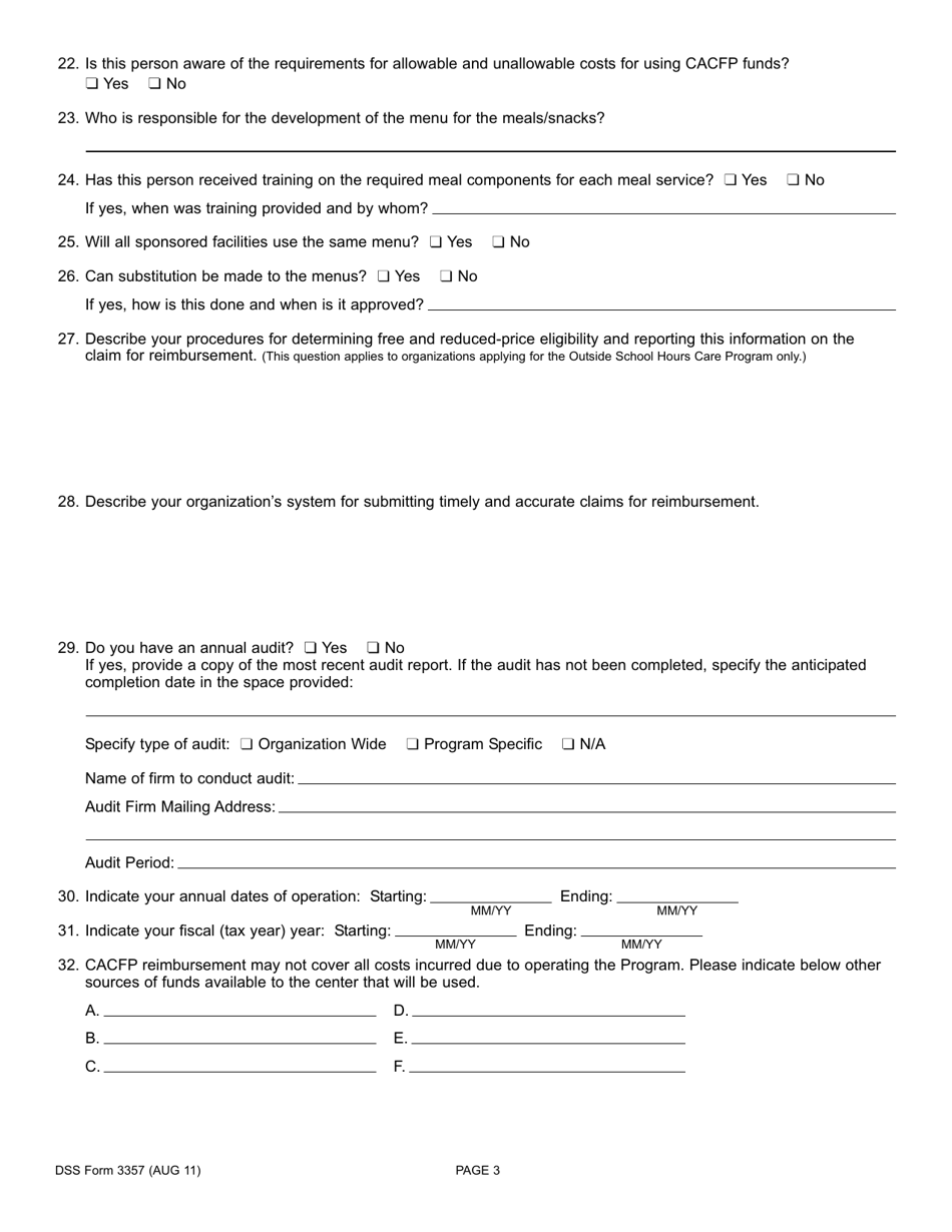 DSS Form 3357 At-Risk Afterschool Care Program / Outside School Hours Program Application for Participation - South Carolina, Page 3