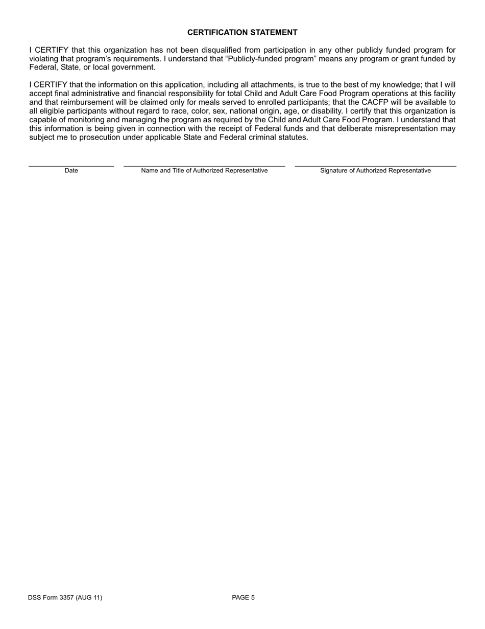 DSS Form 3357 At-Risk Afterschool Care Program / Outside School Hours Program Application for Participation - South Carolina, Page 5