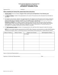 Document preview: DSS Form 1613-3 Sponsor Training Plan - South Carolina