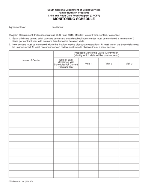 DSS Form 1613-4 CACFP Monitoring Schedule - South Carolina