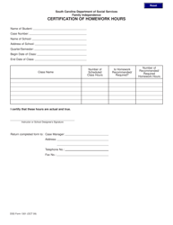 Document preview: DSS Form 1301 Certification of Homework Hours - South Carolina