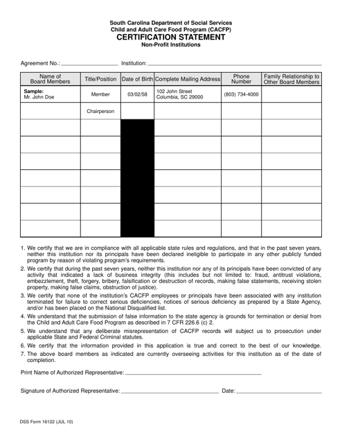 DSS Form 16122  Printable Pdf