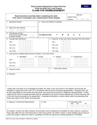 Document preview: DSS Form 3320 Claim for Reimbursement - South Carolina