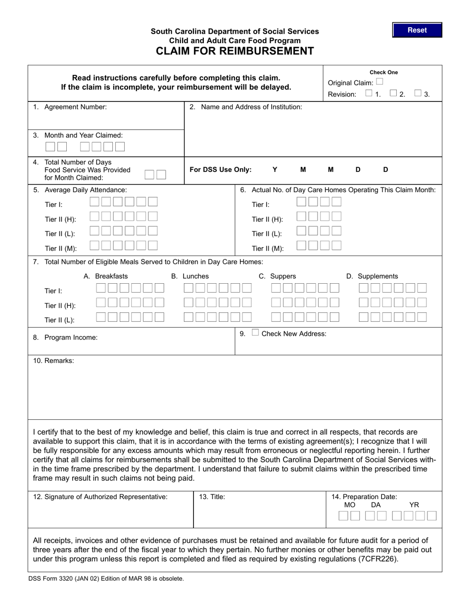 DSS Form 3320 - Fill Out, Sign Online and Download Fillable PDF, South ...