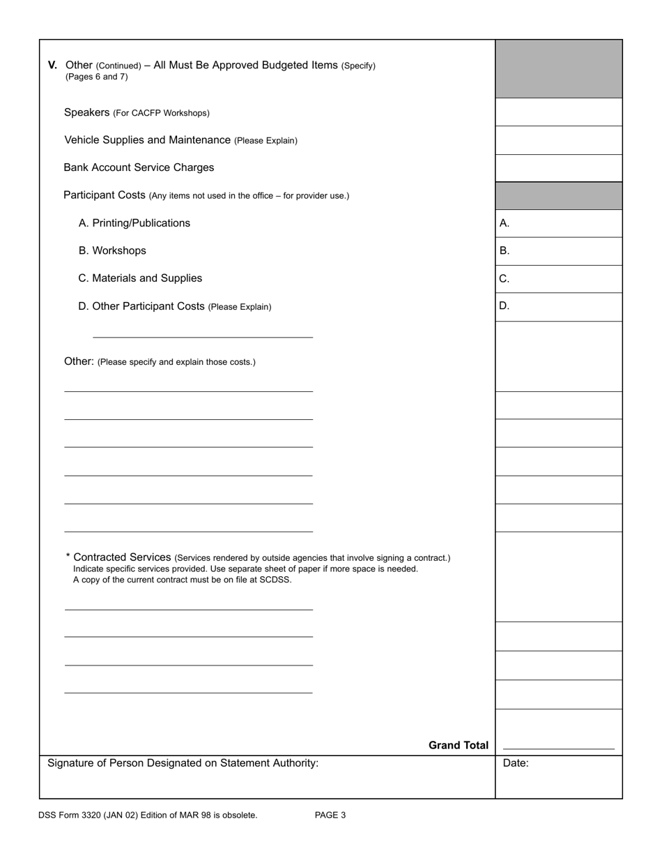 DSS Form 3320 Claim for Reimbursement - South Carolina, Page 3