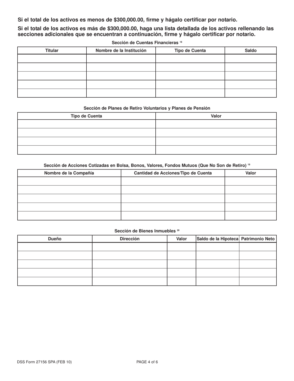DSS Formulario 27156 SPA Declaracion Financiera - South Carolina (Spanish), Page 4