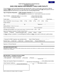 Document preview: DSS Form 2905 Dhec-Fire Inspection Request: Child Care Facility - South Carolina