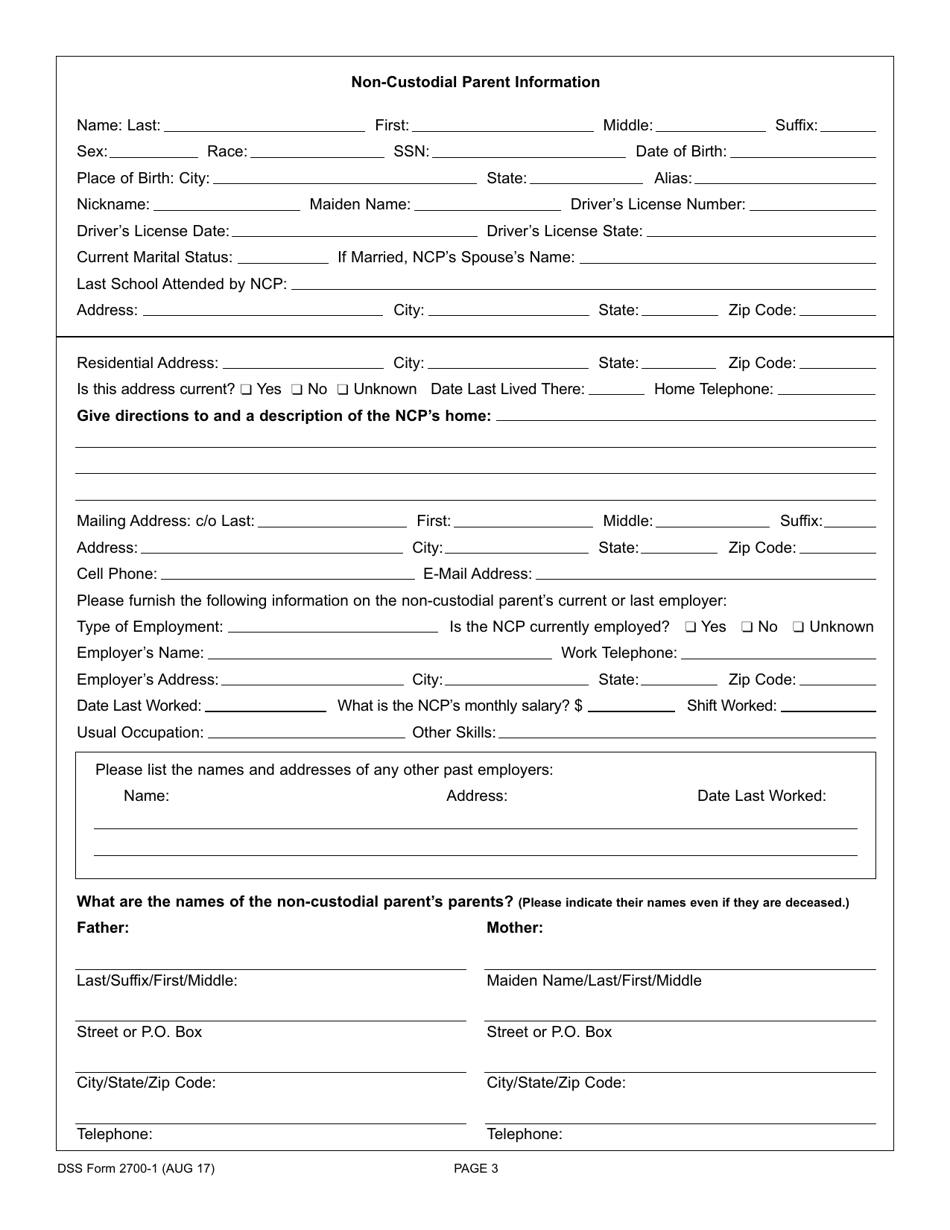 DSS Form 2700-1 Custodial Parents Application for Child Support Services - South Carolina, Page 3
