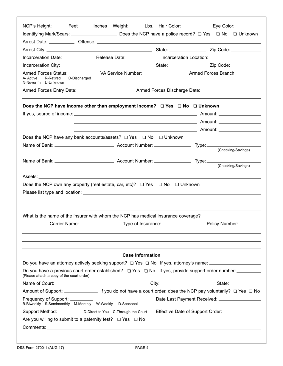 DSS Form 2700-1 Custodial Parents Application for Child Support Services - South Carolina, Page 4
