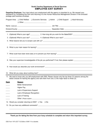 Document preview: DSS Form 1474 Employee Exit Survey - South Carolina